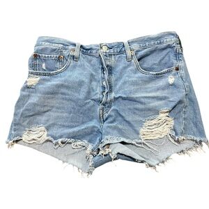 Levi's 501 Button Fly Women’s  Distressed Denim Cutoff Jean Shorts 33